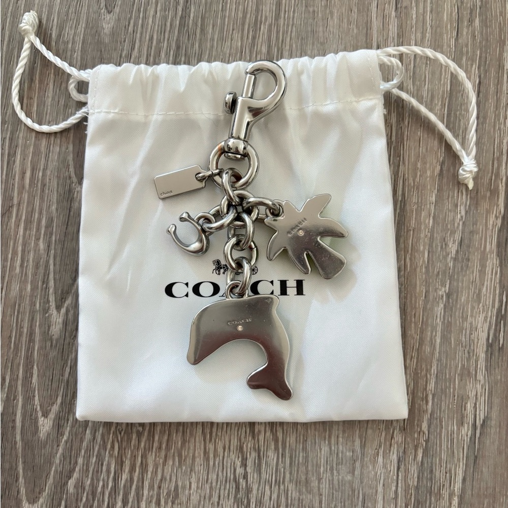 Coach Dolphin Palm Tree Cluster Silver Bag Charm Keychain - Picture 4 of 5